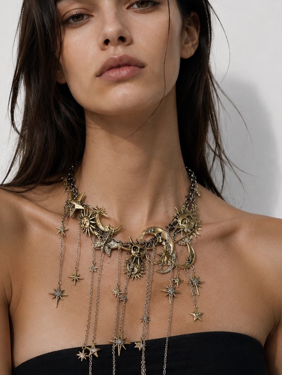 Anthropologie Jewelry - Gold Moon & Star Multi-Drape Necklace